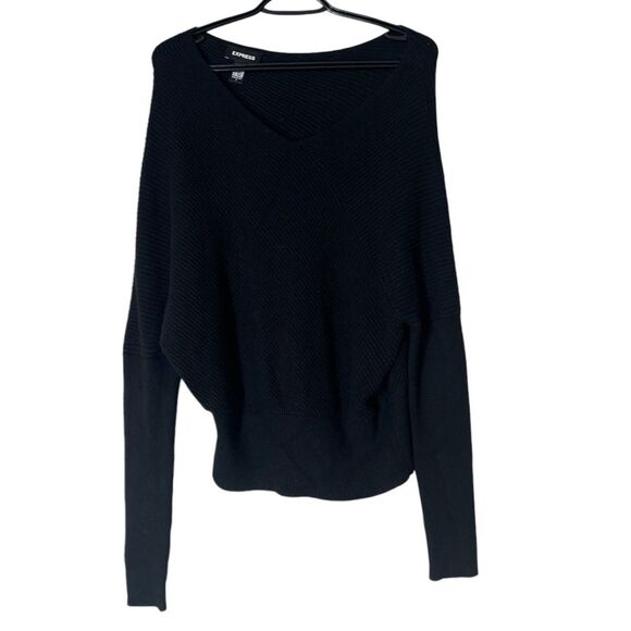 Express Black Dolman Sleeve Sweater Womens Sz S V Neck Lagenlook Oversized - Picture 1 of 9